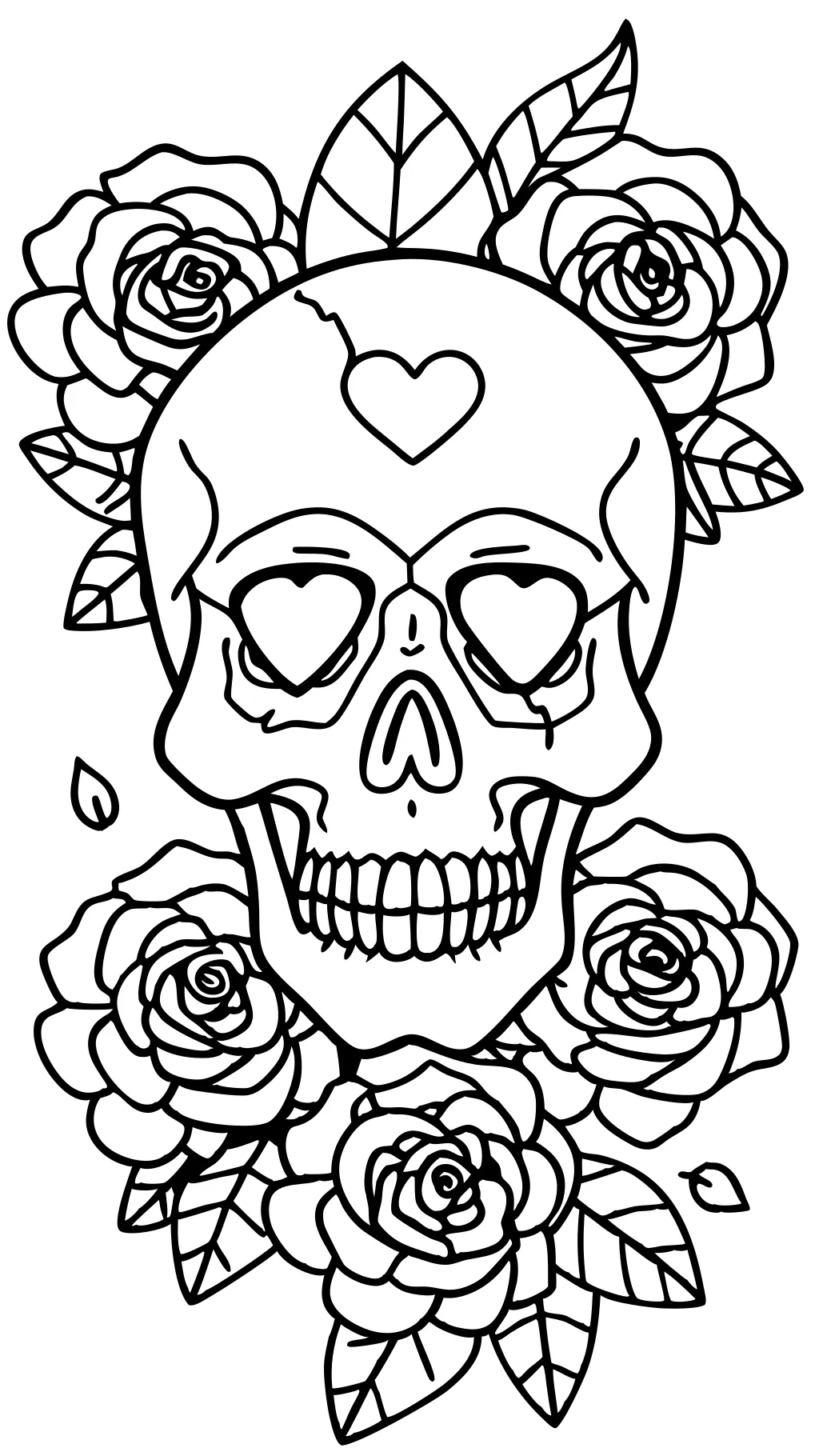 Páginas para colorear de calavera y rosas